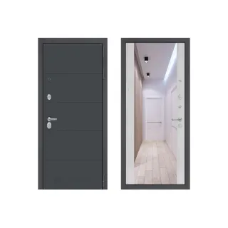 Металлическая дверь Labirint ART графит с зеркалом Макси Сандал Белый