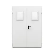 Дверь противопожарная металлическая двупольная ДПР-Олимп-02/60 (EI60) с остеклением равнопольная угловая коробка (1450-2075, Правая, RAL 7035)