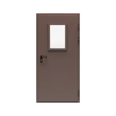 Дверь противопожарная металлическая ДПР-Олимп-01/30К дымогазонепроницаемая с остеклением, угловая коробка (0950-2100), правая, RAL 8016