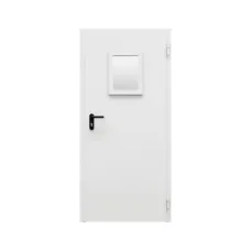 Дверь противопожарная металлическая однопольная ДПР-Олимп-01/30К оцинкованная с остеклением торцевая коробка (0950-2025, Правая, RAL 7035)